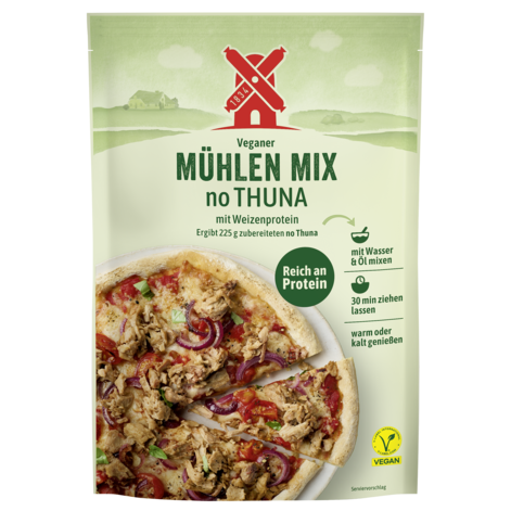 veganer Mühlen Mix no Thuna - vegane Trockenmischung zum Anrühren. Abbildung Verpackung Frontseite