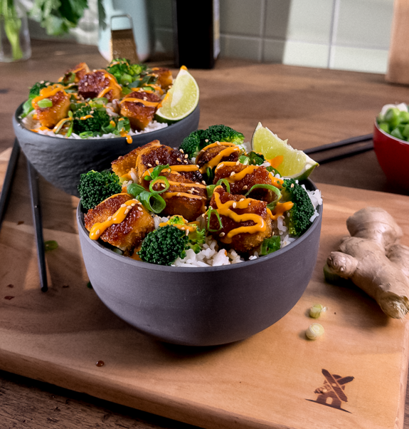 rezept sticky glazed nugget bowl
